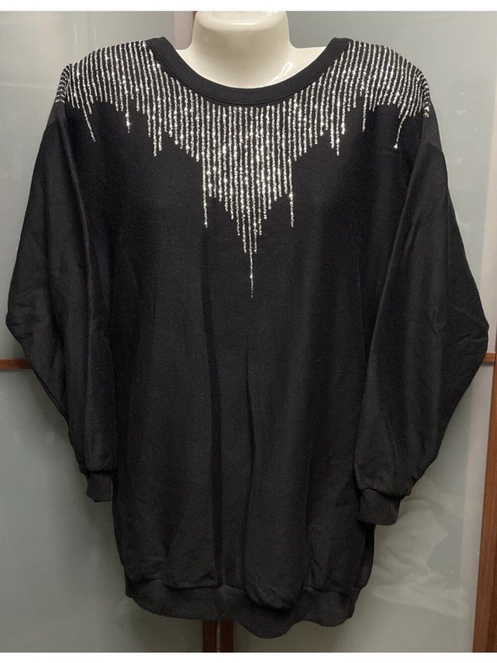 Plumo Vintage 80s Womens Small Crewneck Sweater Dress Top Glitter Oversized Goth